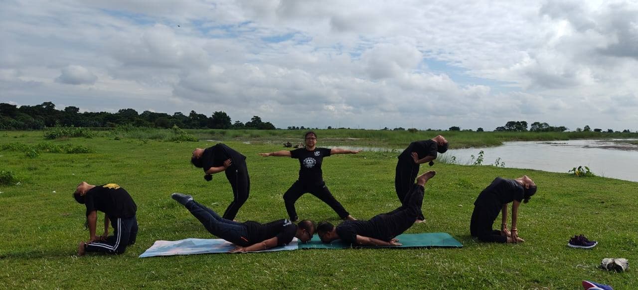 Team building outdoor yoga